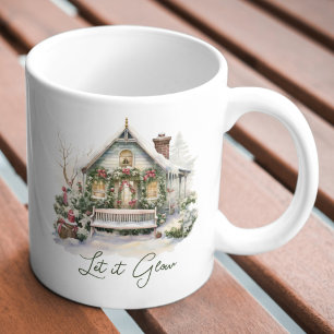 Custom New Year Winter Scene Snow Green Christmas Coffee Mug