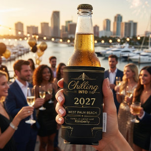Custom New Year's Eve,Art Decor gold/black Bottle Cooler