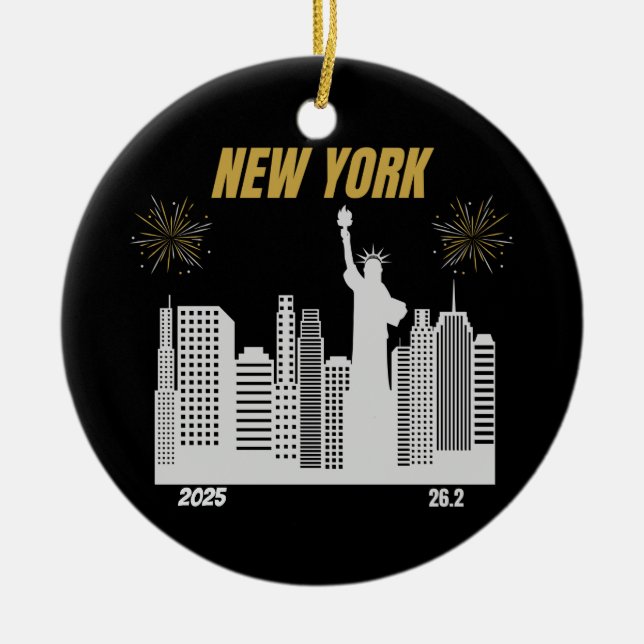 Custom New York 2025 Marathon Runner Gift Ceramic Tree Decoration (Front)