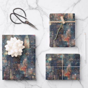 Custom New York City at New Year's in Watercolors Wrapping Paper Sheet