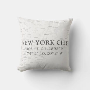 Custom New York City Map   Light Grey Cushion
