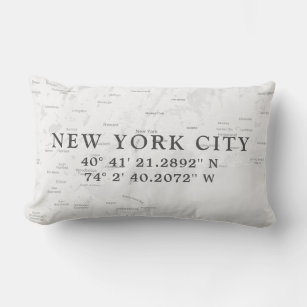 Custom New York City Map   Light Grey Lumbar Cushion