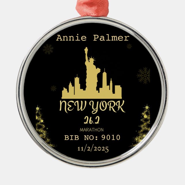 Custom New York Marathon Finisher Gift Metal Tree Decoration (Front)