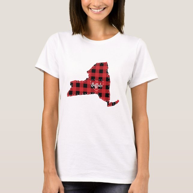 Custom New York State Hometown Plaid Christmas T-Shirt (Front)