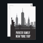Custom New York Trip Skyline Statue of Liberty Postcard<br><div class="desc">Customise these chic New York city vacation postcards for your family trip to the big apple. This modern keepsake features a great black and white drawing of the Manhattan skyline and the Statue of Liberty above your personalised text. Cool skyscrapers souvenir for your trip.</div>