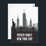 Custom New York Trip Skyline Statue of Liberty Postcard<br><div class="desc">Customise these chic New York city vacation postcards for your family trip to the big apple. This modern keepsake features a great black and white drawing of the Manhattan skyline and the Statue of Liberty above your personalised text. Cool skyscrapers souvenir for your trip.</div>