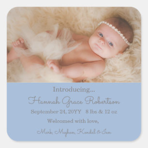 Custom Newborn Photo Birth Announcement Square Sti Square Sticker