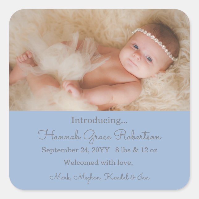 Custom Newborn Photo Birth Announcement Square Sti Square Sticker (Front)