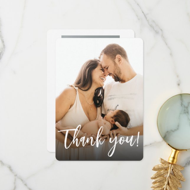 Custom Newborn photography Modern Baby BOY Birth  Thank You Card (Front/Back In Situ)