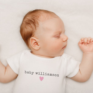 Custom Newborn Surname Baby Shower Gift Pink Heart Bodysuit