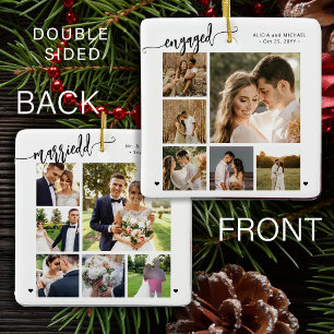 Custom newlywed photo collage double sided ceramic ornament