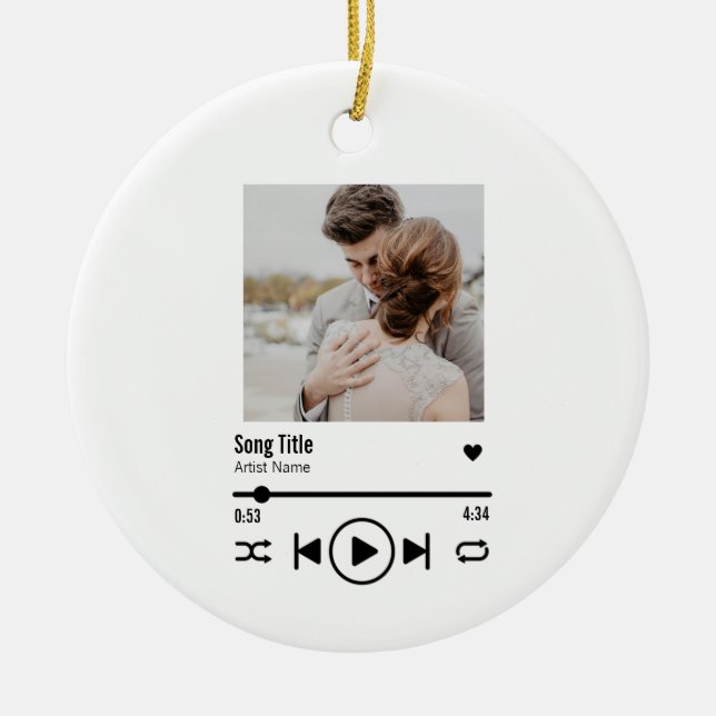 Custom Newlywed Photo Song Playlist Ceramic Tree Decoration (Front)