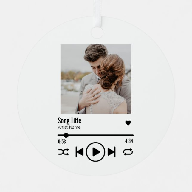 Custom Newlywed Photo Song Playlist Metal Tree Decoration (Front)