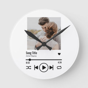Custom Newlywed Photo Song Playlist Round Clock
