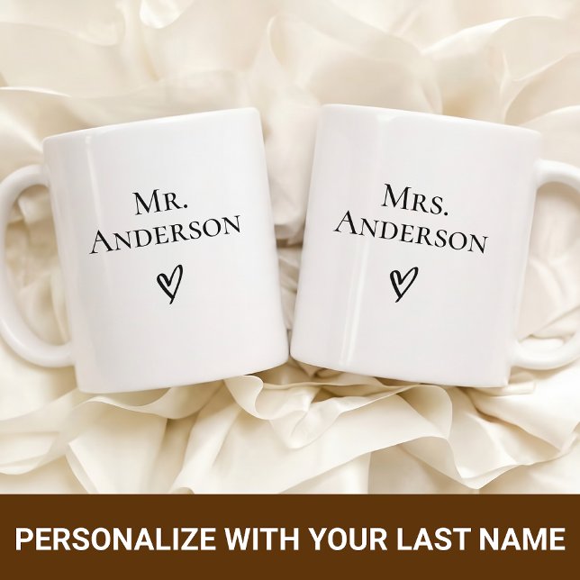 Custom Newlyweds Last Name Mug, Wedding Wife Gift Coffee Mug (Engagement gifts for couples, Wedding gifts for bride and groom, Wifey and Hubby matching mugs)