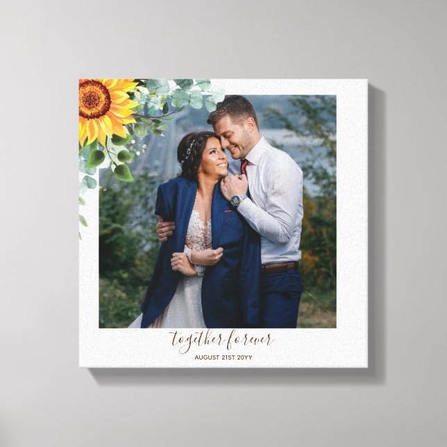 Custom Newlyweds Rustic Sunflowers Eucalyptus Leaf Canvas Print (Front)