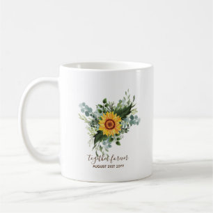 Custom Newlyweds Rustic Sunflowers Eucalyptus Leaf Coffee Mug