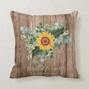 Custom Newlyweds Rustic Sunflowers Eucalyptus Leaf Cushion