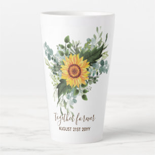Custom Newlyweds Rustic Sunflowers Eucalyptus Leaf Latte Mug