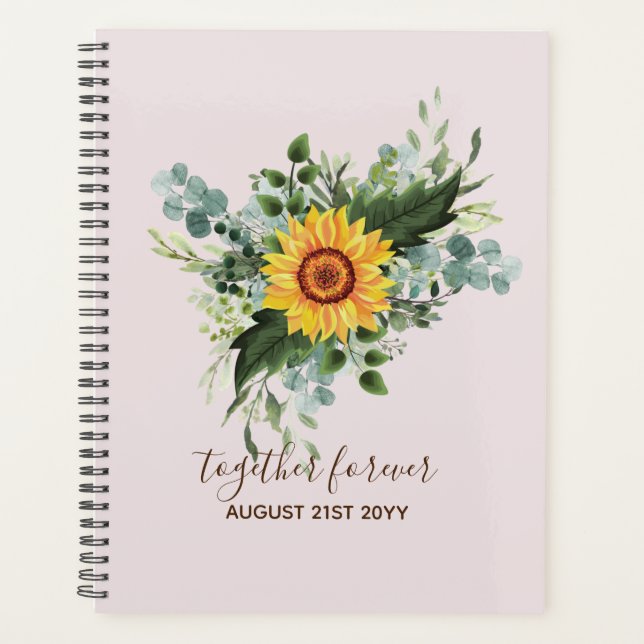 Custom Newlyweds Rustic Sunflowers Eucalyptus Leaf Planner (Front)