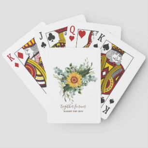 Custom Newlyweds Rustic Sunflowers Eucalyptus Leaf Playing Cards