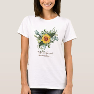 Custom Newlyweds Rustic Sunflowers Eucalyptus Leaf T-Shirt