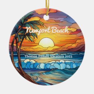 Custom Newport Beach Beach Faux Stained Glass Ceramic Tree Decoration