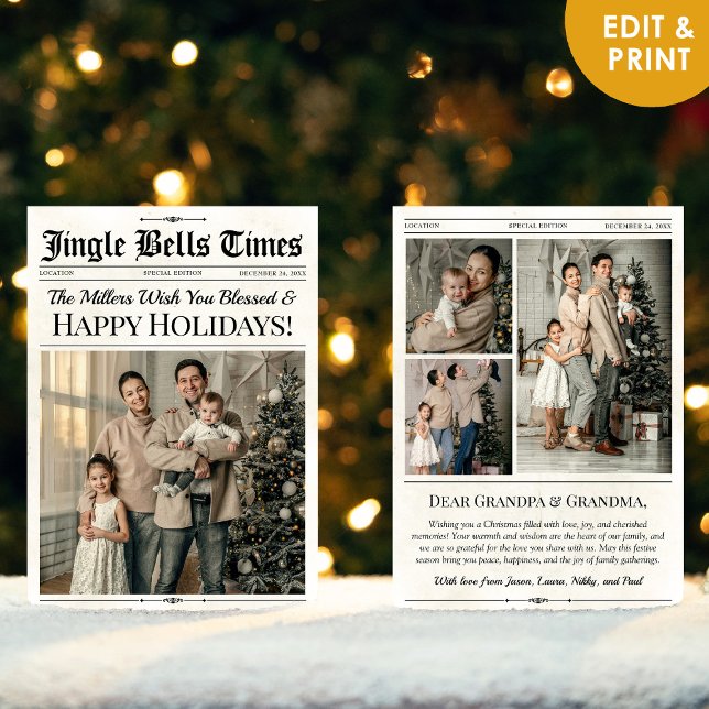 Custom Newspaper Christmas Card, Special Holiday (Christmas Card Newspaper Template)