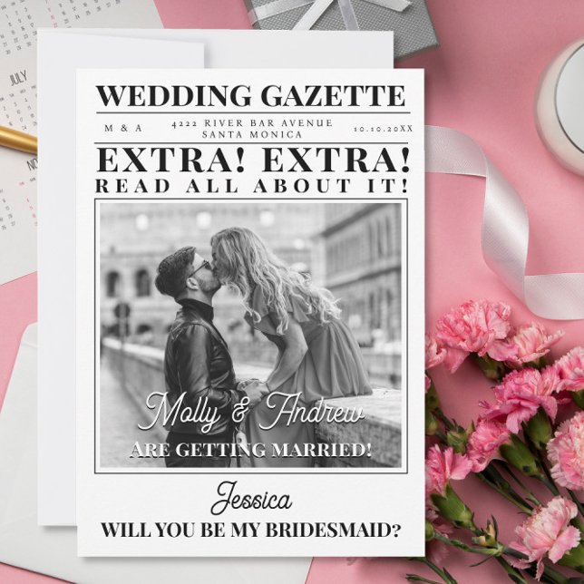 Custom Newspaper Photo Unique Bridesmaid Proposal  Invitation (Creator Uploaded)