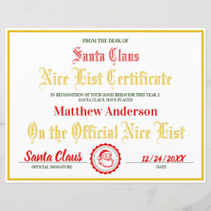 Custom Nice List Certificate Christmas Template