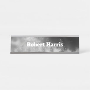 Custom Night Sky Grey Monochrome Desk Name Plate