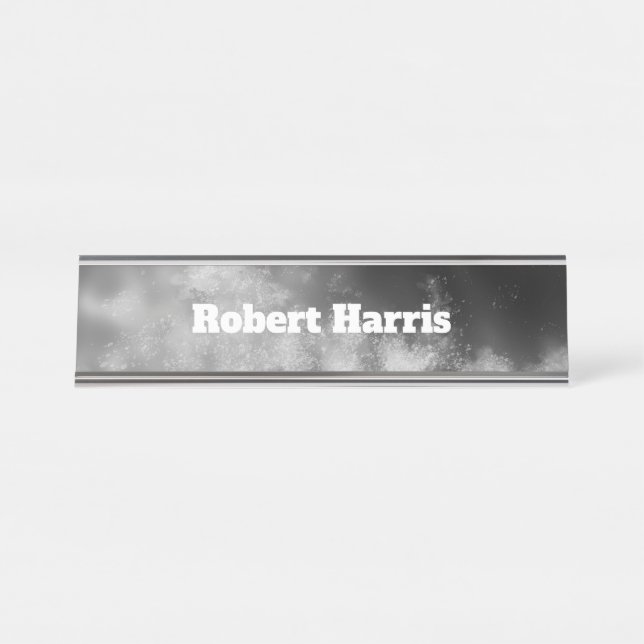 Custom Night Sky  Grey Monochrome  Desk Name Plate (Front)