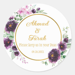 Custom Nikkah Shaadi Islamic Wedding Floral Classic Round Sticker