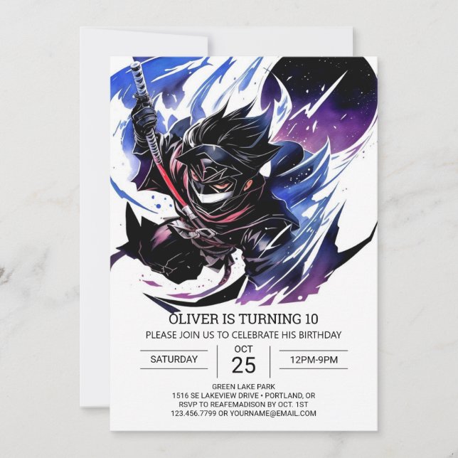 Custom Ninja Sword Kids' Birthday Invitation (Front)