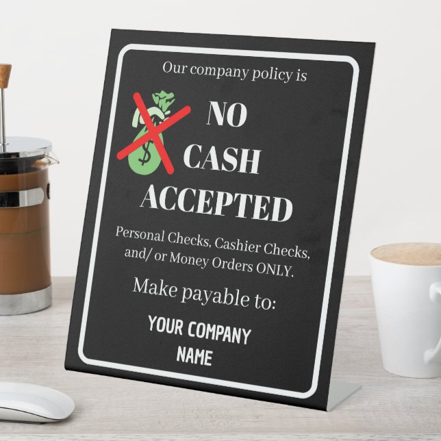Custom No Cash Accepted | Business Modern Black  Pedestal Sign (In SItu)