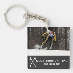 Custom Nordic Cross Country Skiing Photo Collage Key Ring