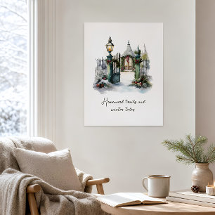 Custom Nordic Snow Green Winter Scene Watercolor Poster