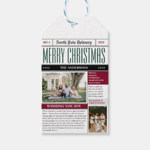 Custom North Pole Newspaper Christmas Photo Gift Tags