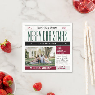Custom North Pole Newspaper Christmas Photo Napkin