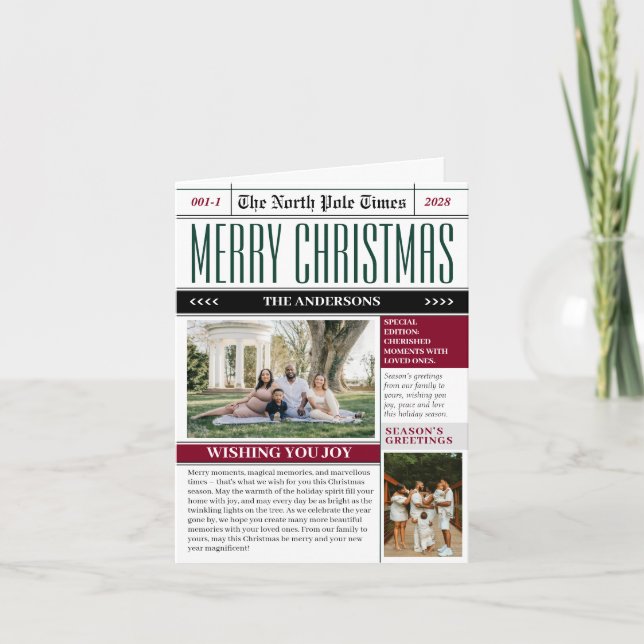 Custom North Pole Times Newspaper Christmas Photo Holiday Card (Front)