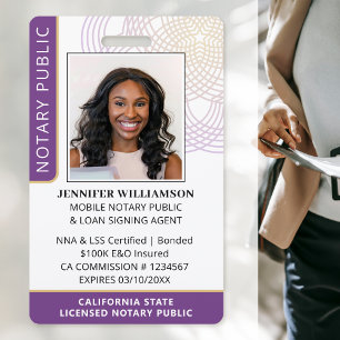 Custom Notary Public ID Photo Badge Purple