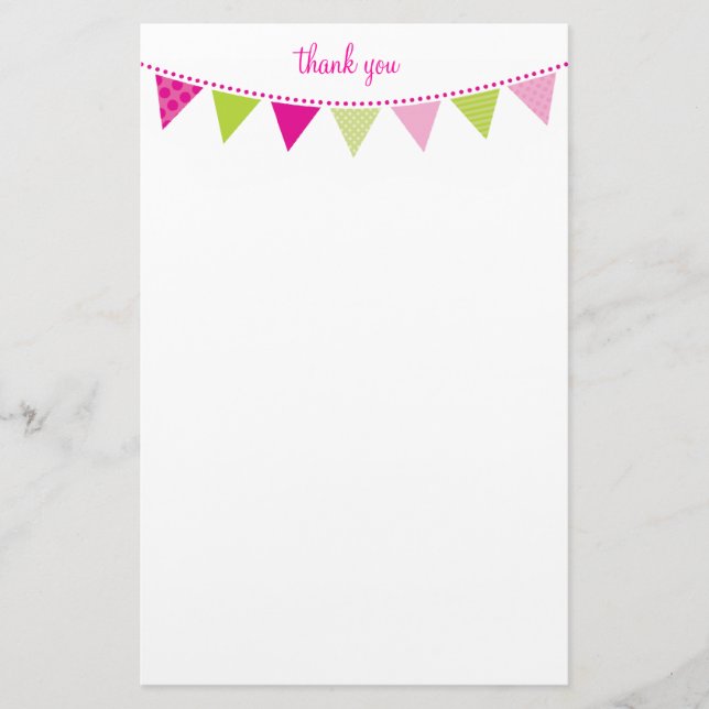 CUSTOM NOTE cute bright bunting bold lime pink Stationery (Front)