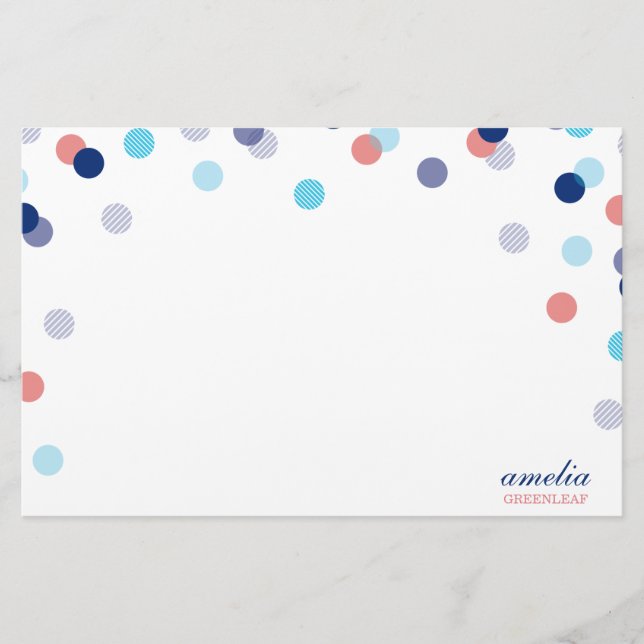 CUSTOM NOTE cute bright confetti navy blue coral Stationery (Front)