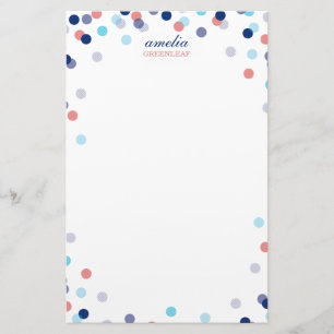 CUSTOM NOTE cute bright confetti navy blue coral Stationery
