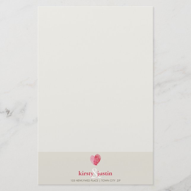 CUSTOM NOTE cute modern fingerprint heart couple Stationery (Front)