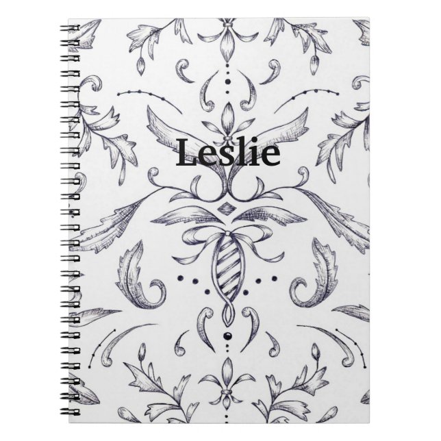 Custom Notebook Damask Black and White (Front)