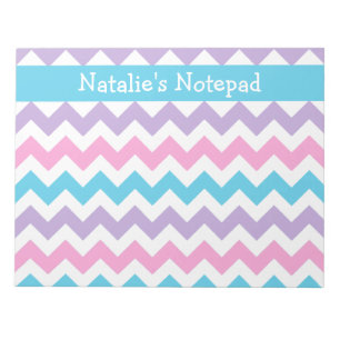 Custom Notepad, Blue, Pink, Mauve Chevrons Notepad