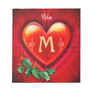 Custom Notepad Monogram Heart design Christmas.