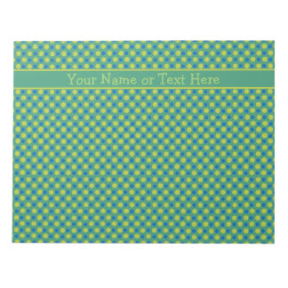 Custom Notepad or Jotter, Blue, Green Polka Dots