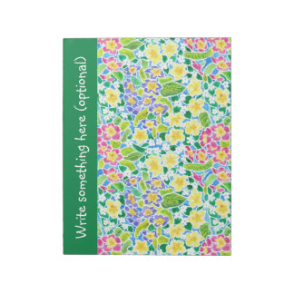 Custom Notepad or Jotter, Primroses, Forest Green